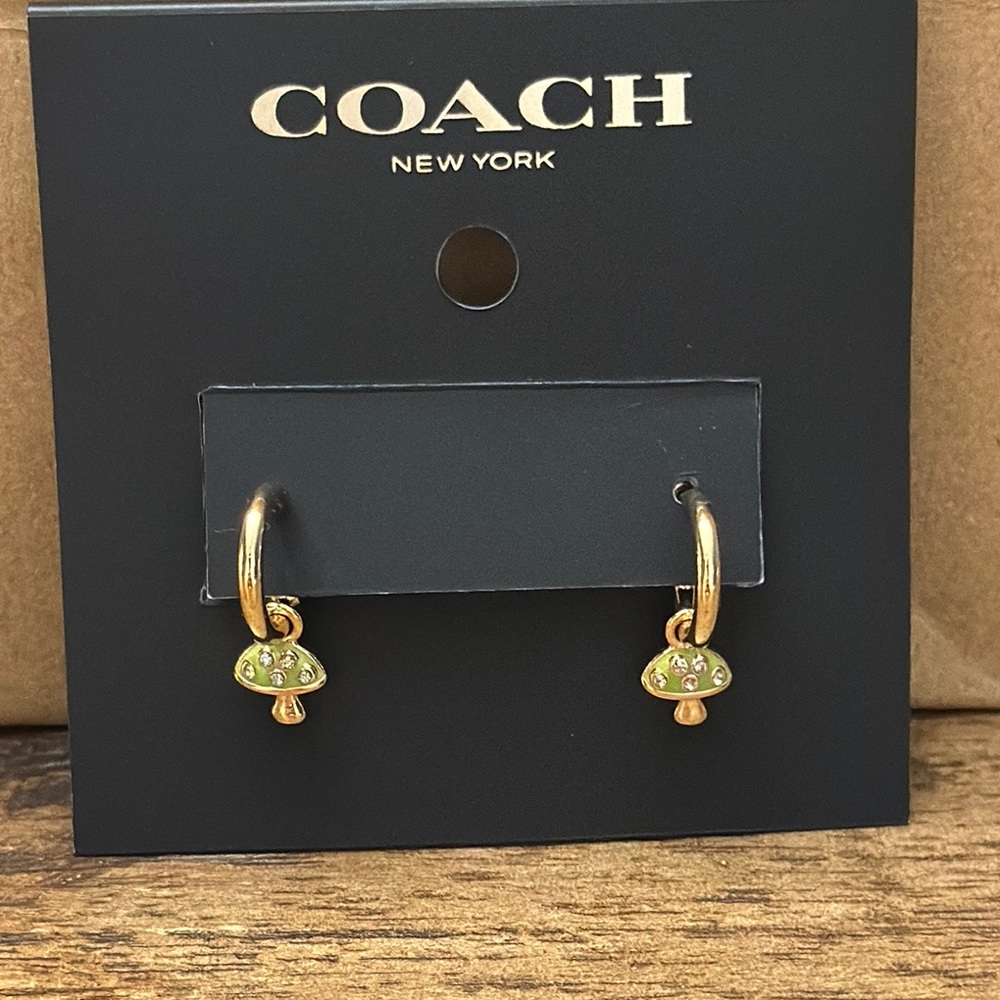Coach Gold and Green Mushroom Earrings